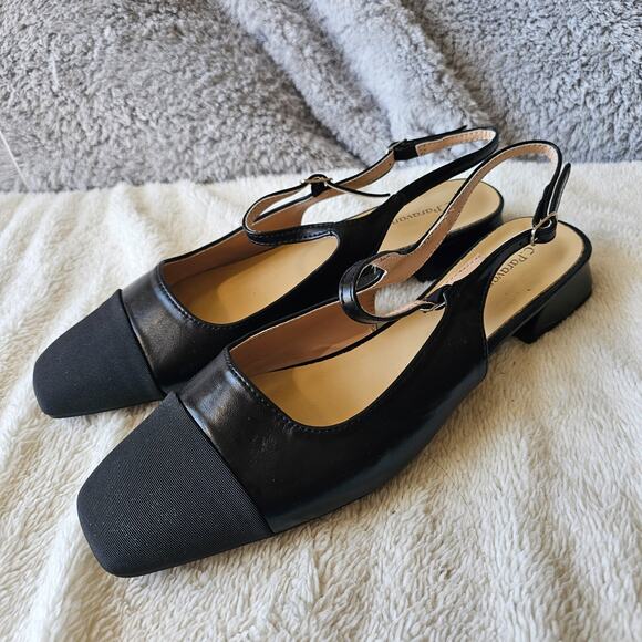 NEW C. Paravano Square Toe Slingback Flats Felicia Black Size EU 42 US 11 11.5 - Picture 1 of 5